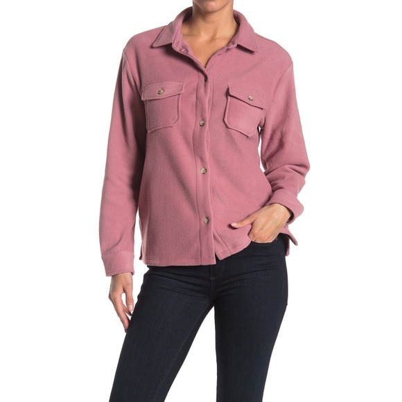 C&C California Womens Fleece Button Down Shirt Size M Soft Pink Cozy Warm Fabric - Picture 2 of 9